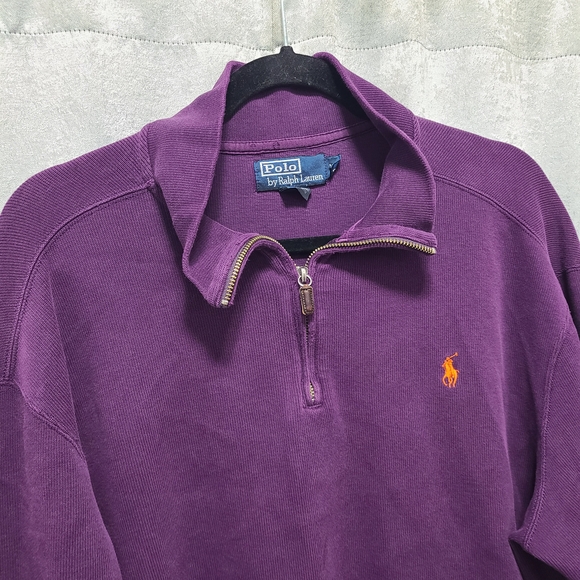 Vtg Polo by Ralph Lauren Purple Men's XL Qtr Zip Shirt Cotton Worn Cuffs Slits - Picture 4 of 12